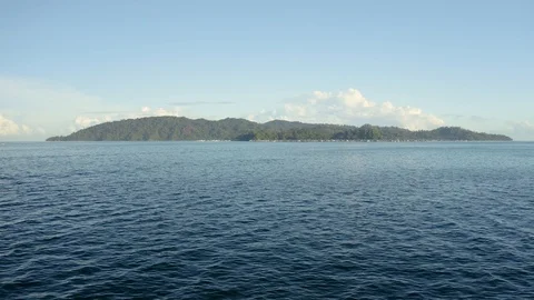 Drone shot flying over waterfront Kota Kinabalu, Sabah, Malaysia Video stock 111148322