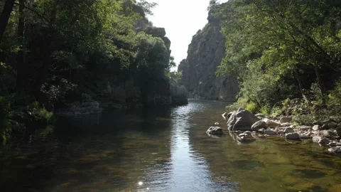 Drone shot flying in the river next to the water Stock Footage 170557762
