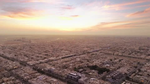 Drone shot flying. Saudi Arabia. Riyadh. Sunrise. Stock Footage 296777533