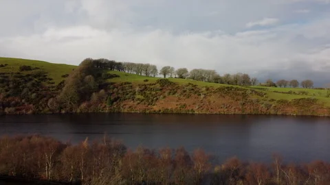 Drone shot flying toward Meldon Reservoir Stock Footage 151122094
