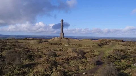 Drone shot, flying towards Kit Hill mast, Cornwall. Stock Footage 104957433