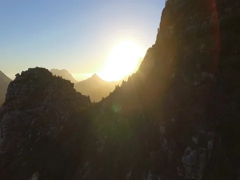 Drone shot flying trough Cape Town mountains Stock Footage 76842606