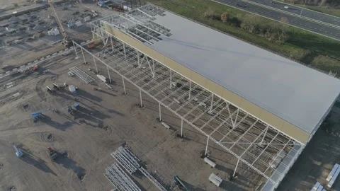 Drone shot of framework on a construction site. Stock Footage 234520888