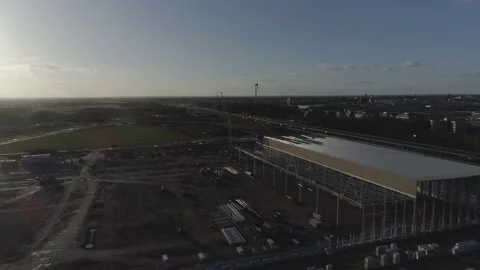 Drone shot of framework on a construction site. Stock Footage 234582449
