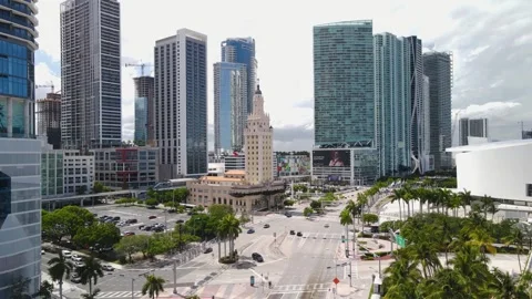 Drone Shot of Freedom Tower in Downtown Miami, Florida, USA 4k Stock Footage 243320607