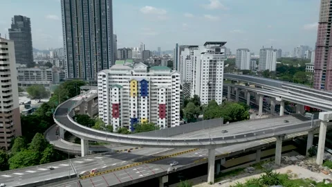 Drone Shot of Freeway Interchange in the city Stock Footage 247165948