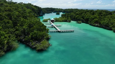 Drone shot getting to the lagoon of Maas Island Stock Footage 105205582