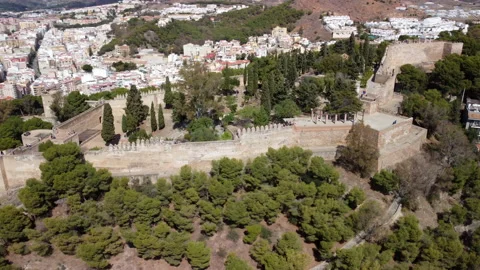 Drone shot from Gibralfaro castle in Malaga spain Stock Footage 171774341
