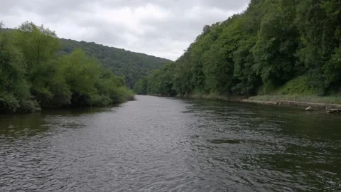 Drone shot gliding down the River Wye Stock Footage 137507451