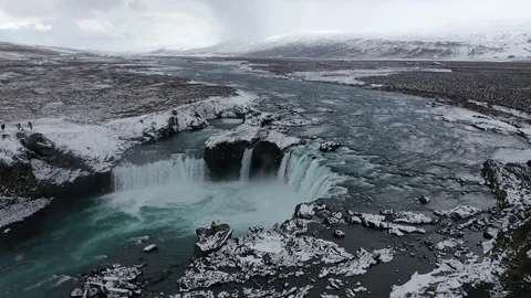 Drone shot of Godafoss waterfall Stock Footage 112311448