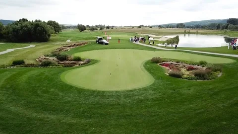 A drone shot of a golf field Stock Footage 115992665