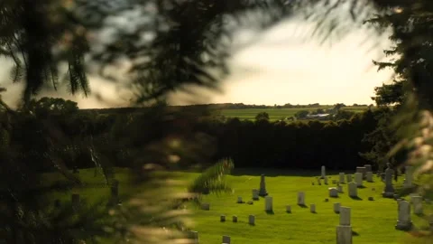 Drone shot of Gorham Cemetery. An old grave yard that with graves that Stock Footage 235886707