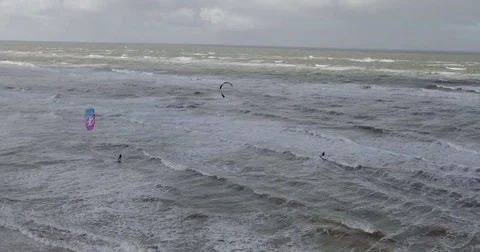 Drone shot of a guy kiting in Amsterdam, Netherlands, wide Stock Footage 71835426