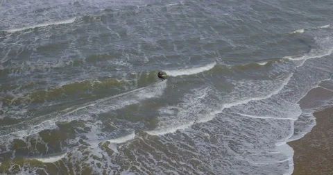 Drone shot of a guy kiting in Amsterdam, Netherlands Stock Footage 71835812