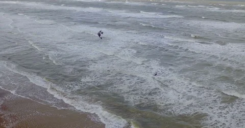 Drone shot of a guy kiting in Amsterdam, Netherlands, slow Stock Footage 71836524