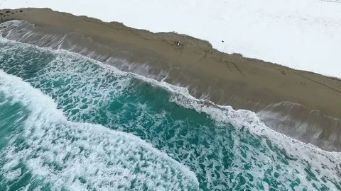 Drone shot a guy surf in Lofoten, Norway, font Stock Footage 71836460