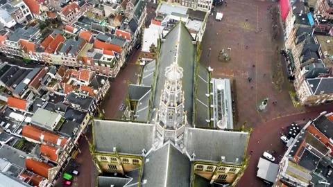 Drone shot of Haarlem Bavo Stock Footage