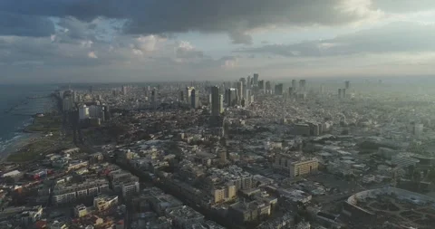 Drone Shot of high rises from a busy city Video stock 218646112