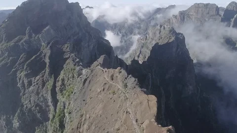 Drone shot of the highest point of Madeira island Stock Footage 87861309