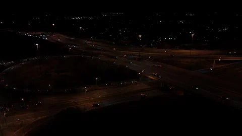 Drone shot of Highways 7 + 8 in Kitchener at night Stock Footage 291485811