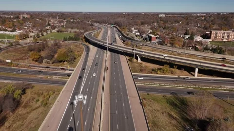 Drone shot of Highways 7 + 8 in Kitchener Stock Footage 291485974