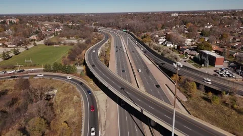 Drone shot of Highways 7 + 8 in Kitchener Stock Footage 291486269