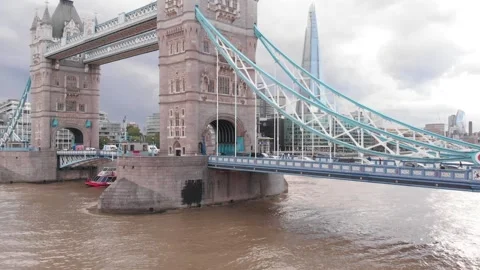 Drone shot of the historic Tower Bridge on the River Thames in London. Stock Footage 182318546