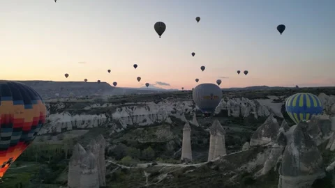 Drone Shot Of Hot Air Balloons Flying In Cappadocia Video stock 241751553