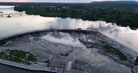 Drone Shot of a Hydroelectric Facility in Ottawa, Canada Stock Footage 346790031