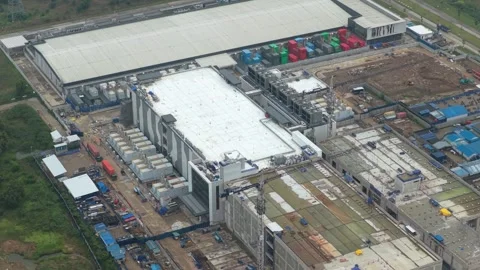 Drone shot of hyperscale data center built for AI and cloud services in Jakarta Stock Footage 327460079