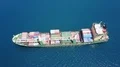 Drone shot Indonesian container ship on Flores Sea near Labuan Bajo coastline 4k or 4k+ Resolution