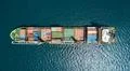 Drone shot Indonesian container ship on Flores Sea near Labuan Bajo coastline Photo