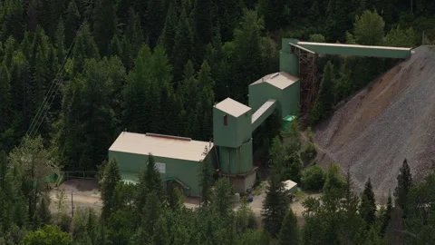 Drone shot of industrial mining facility and gravel pit in Shoshone County Idaho Stock Footage 336474047