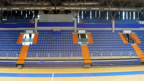 Drone Shot Inside An Empty  Sports Hall Stockbeeldmateriaal 155433573