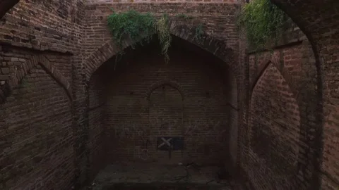 Drone shot of inside view of an ancient fort,Qila Rohtas,Pakistan Stock Footage 171065139