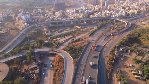 Drone shot interchange connects major roads Stock Footage 299786758