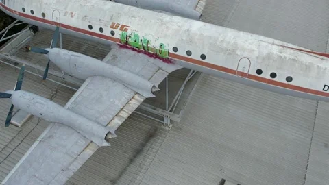 Drone shot of Interflug Ilyushin Il-18 Stock Footage 162173648