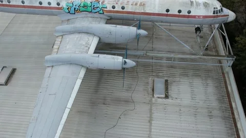 Drone shot of Interflug Ilyushin Il-18 Stock Footage 162174347
