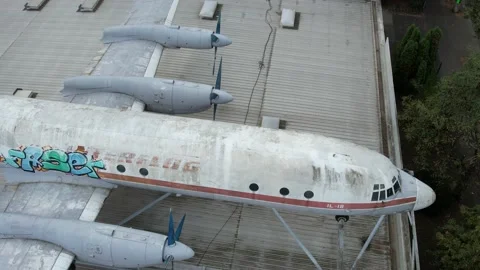 Drone shot of Interflug Ilyushin Il-18 Stock Footage 162175010
