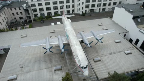 Drone shot of Interflug Ilyushin Il-18 Stock Footage 162176789