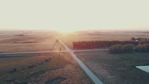 Drone shot of Intersection in Alberta Praries Video stock 283936320