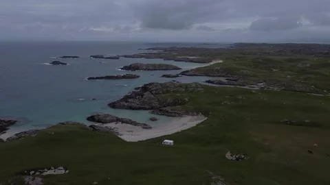 Drone shot isle of Coll beach in Scotland Stock Footage 235312290