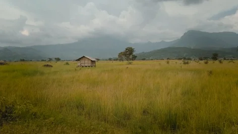 Drone Shot by Isolated Tribe Hut Karamoja Uganda Stock Footage 119148344