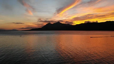 Drone shot of Jet Mountain Sunset and Jet Ski Stock Footage 95778767