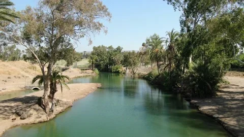 Drone shot of the Jordan River Stock Footage 145468197