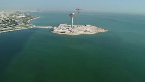 Drone Shot of Khobar Water Tower and Arabian Gulf Saudi Arabia Stockbeeldmateriaal 334812808