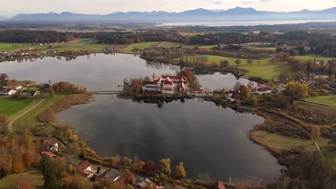 Drone shot of Kloster Seeon, former Benedictine monastery and cultural monument Video stock 320407385