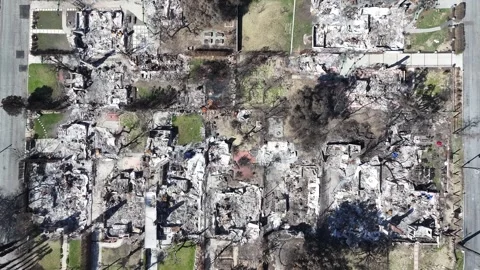 Drone shot of LA fires homes in Los Angeles, California. Stock Footage 306783813