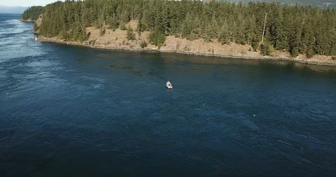 Drone shot on Lake, Boat on water, 4K 24 fps Stock Footage