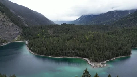 Drone shot of Lake Eibsee in Bavaria, Germany Stock Footage 253308262